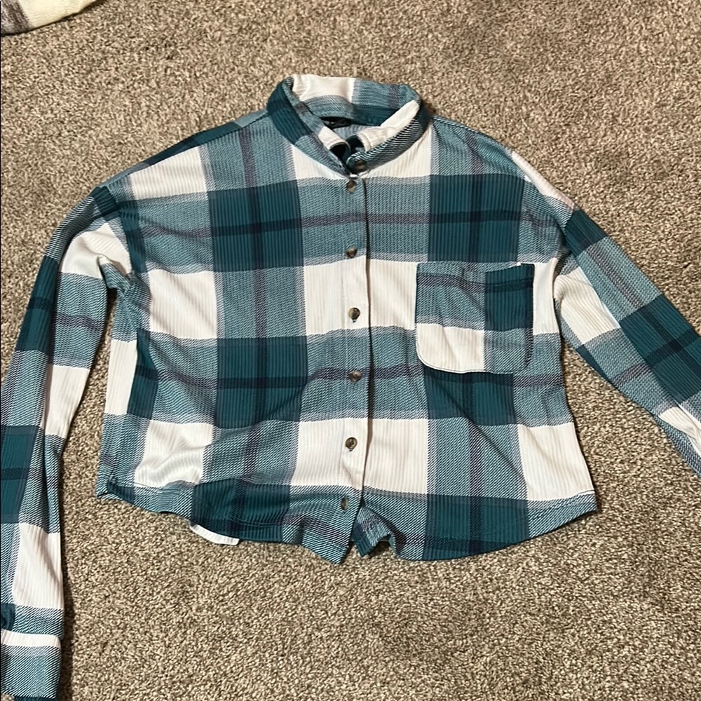 Kids Plaid Shirt - Green and White